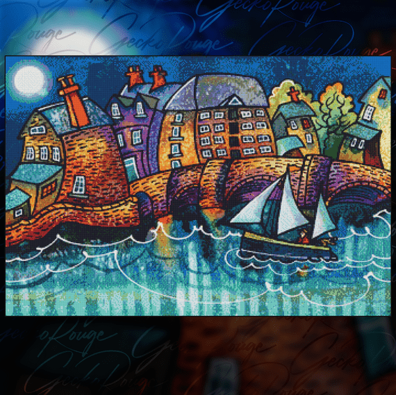 Blue Moon & Cardigan Bridge by Dorian Spencer Davies (2026) Modern Cross Stitch Art Kit