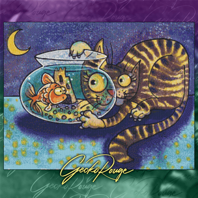 Cat and Fish Bowl by Dorian Spencer Davies Art Modern Cross Stitch Art Kit