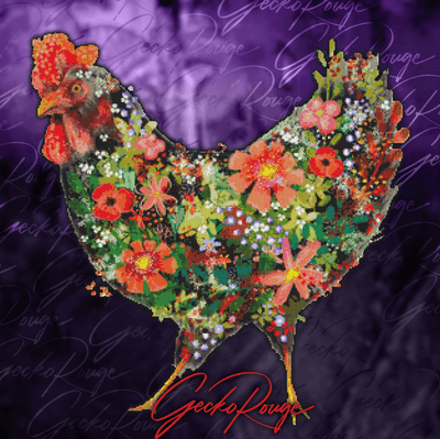 Chicken Floral  by Lia Contrino Modern Cross Stitch Art Kit (Free Needle Minder)