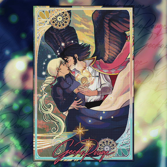 Howl & Sophie by Dailen Ogden Illustration Modern Cross Stitch Art Kit