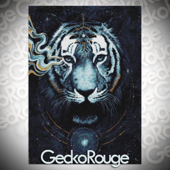Modern Cross Stitch In the Darkness Tiger by Scandy Girl & GeckoRouge
