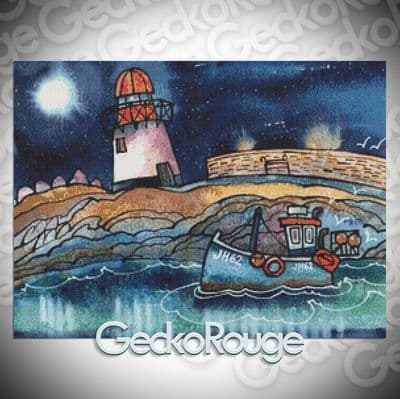 Lighthouse Boat by Dorian Spencer Davies Art Modern  Cross Stitch Art Kit