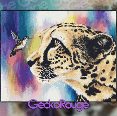 Mesmerised (Cheetah and Hummingbird) by Sophie Kilpatrick Modern Cross Stitch Art Kit