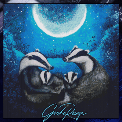 Moonlit Badger Family by River Peacock Modern Cross Stitch Art Kit