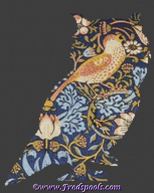 Owl 1 Strawberry Thief William Morris Cross Stitch Kit By FredSpools