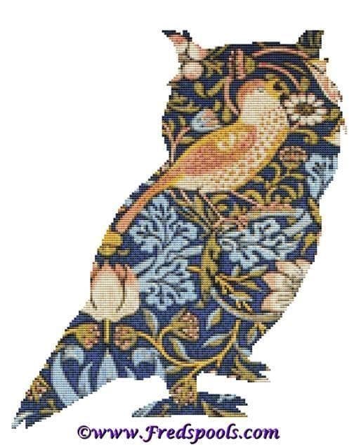 Owl 1 Strawberry Thief William Morris Cross Stitch Kit By FredSpools