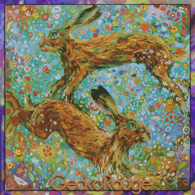 Playful Hares by Sue Gardner Modern  Cross Stitch Art Kit