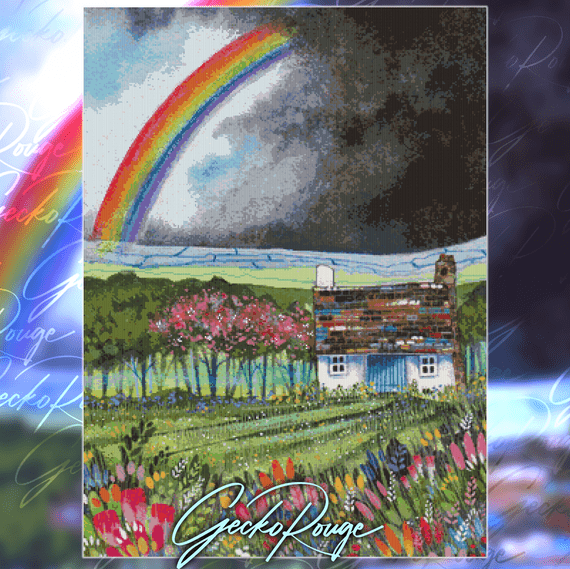 Rainbow Cottage by Kate Brazier Modern Cross Stitch Art Kit (Free Needle Minder)
