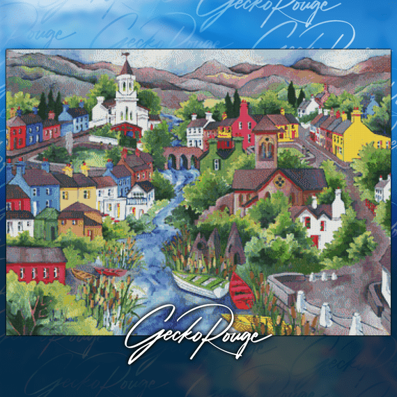 Sneem Village by Jo-Anne Yelen Modern Cross Stitch Art Kit