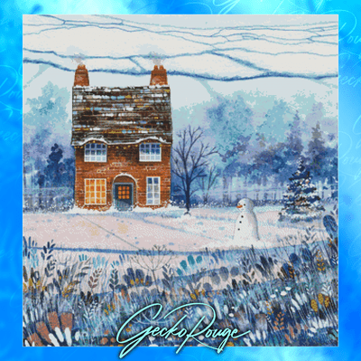 Snowman Cottage by Kate Brazier Modern Cross Stitch Art Kit (Free Needle Minder)