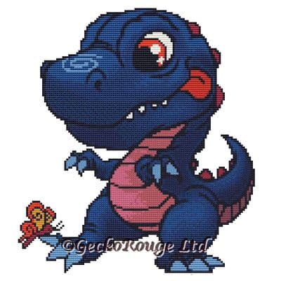 T-Rex, Hugo and Florence by Swirlies World Modern Cross Stitch Art Kit