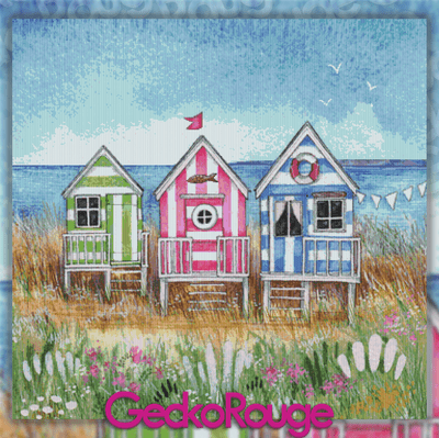 Three Beach Huts by Kate Brazier Modern Cross Stitch Art Kit