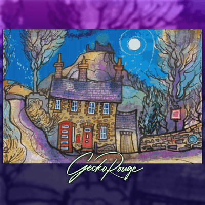 Trapp Post Office & Moon by Dorian Spencer Davies Art Modern Cross Stitch Art Kit