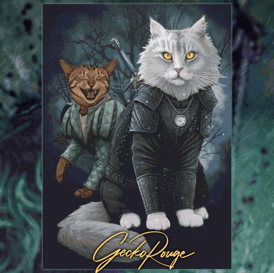 Witcher Cat by J Parks Modern Cross Stitch Art Kit