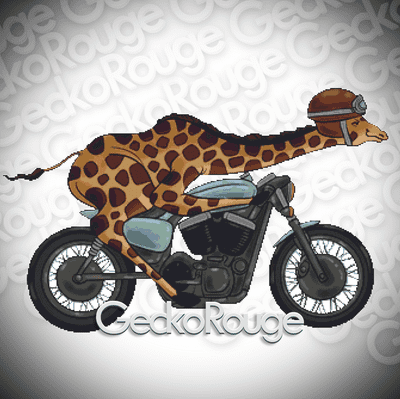 ZooZoomers Giraffe on a Motorbike by TerrorMango - GeckoRouge Modern Cross Stitch Art Kit