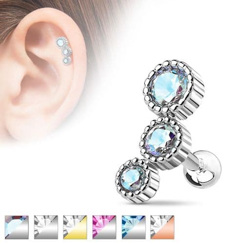 3 Gem Cartilage Earring