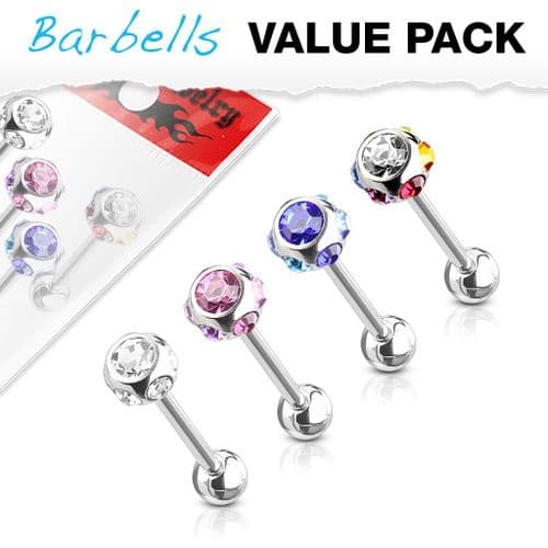 4 Pack of Assorted Colour Barbells with Gem Tops