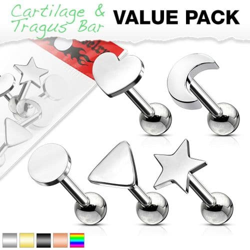 5 Pack of Assorted Cartilage Bar Piercings