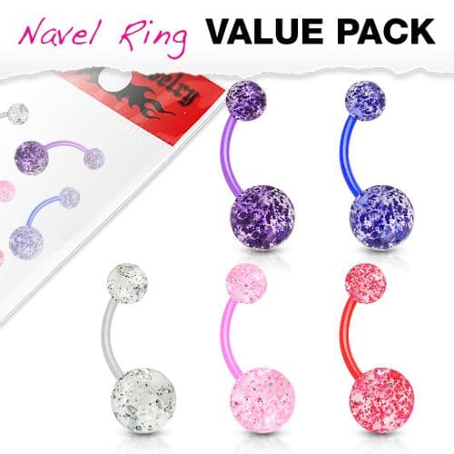 5 Pack of Belly Bars with Glitter Balls