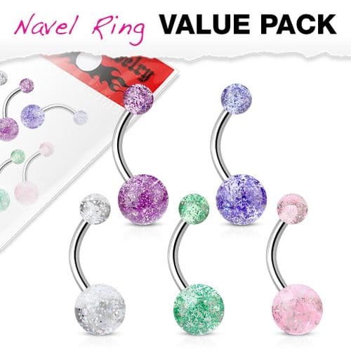 5 Pack of Belly Bars with UV Ultra Glitter