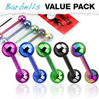 5 Pack of Titanium Anodised Tongue Bars / Barbells
