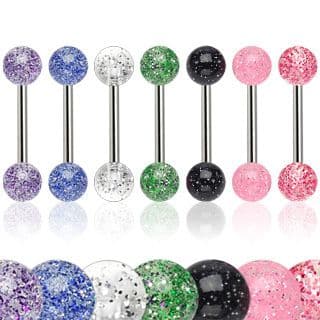 7 Pack of Surgical Steel Tongue Bars / Barbells with UV Ultra Glitter Balls