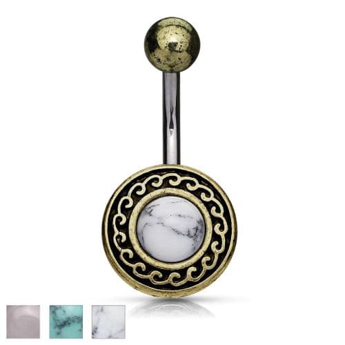 Antique Gold Belly Bar with Opal Stone Shield