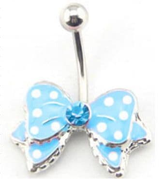 Aqua Polka Dot Bow Belly Button Bar