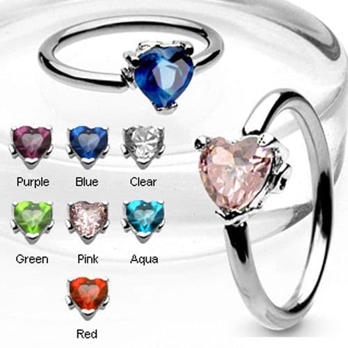 Ball Closure Ring with Heart Gem
