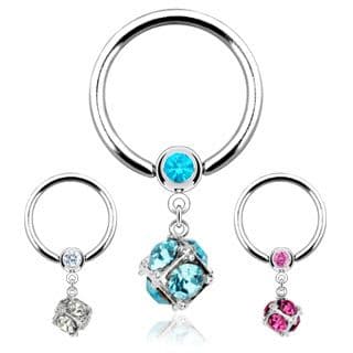 Ball Closure Ring with Multi Gem Paved Dice