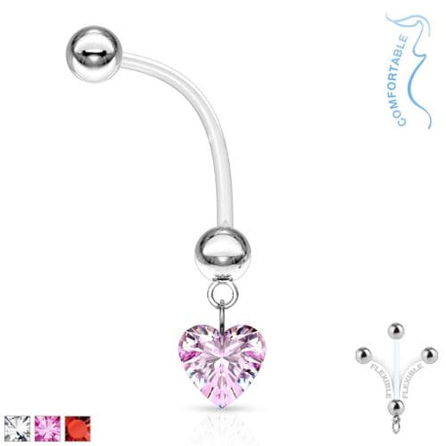 Belly Bar Pregnancy Retainer with Gem Heart Dangle