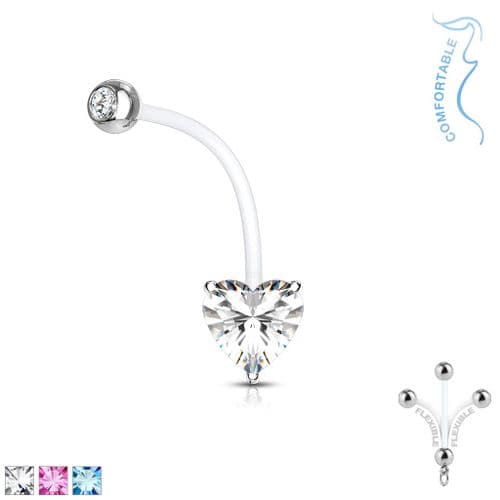Belly Bar Retainer with Heart Gem