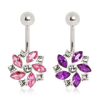 Belly Bar with Fancy Gem Flower