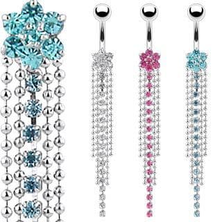 Belly Bar with Gem Fountain Dangle
