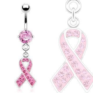 Belly Bar with Pink Awareness Ribbon Dangle