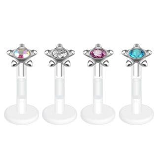 BioFlex Star Stud Labret with Round Press-Fit CZ Gem