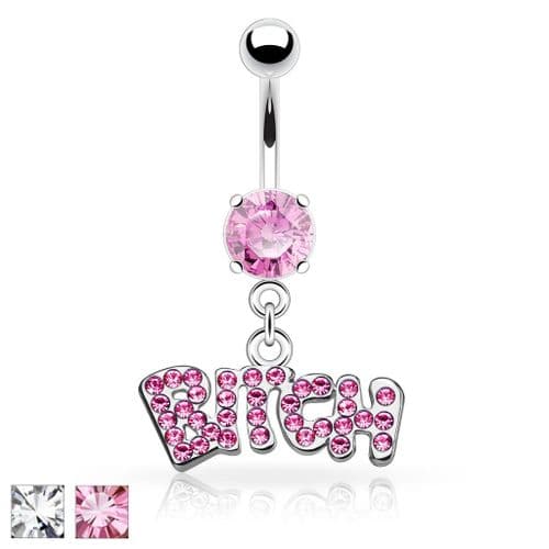Bitch Dangle Gem Belly Bar