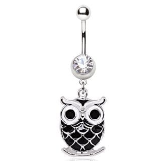 Black Owl Dangle Belly Bar Piercing