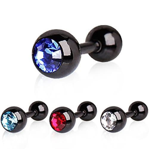 Black Titanium Plated Cartilage Stud with CZ Gem