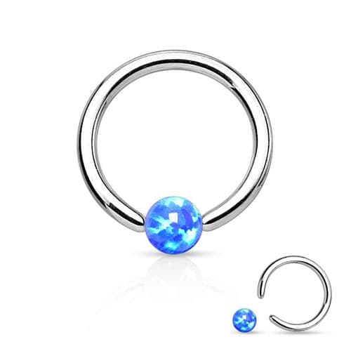 Captive Bead Ring with Blue Opal Ball Surgical Steel