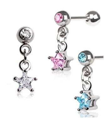 Cartilage Bar Piercing with Star Gem Dangle