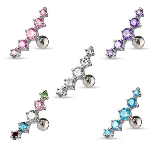 Cartilage Bar with 5 CZ Gem Top