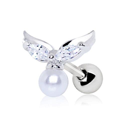 Cartilage Bar with Angel Wings and Pearl Gem
