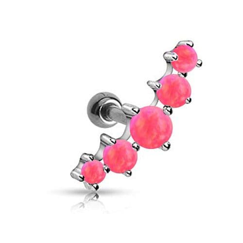 Cartilage Bar with Hot Pink Opal Gems