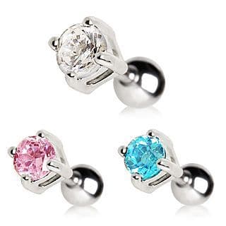 Cartilage Barbell with Prong Set Gem