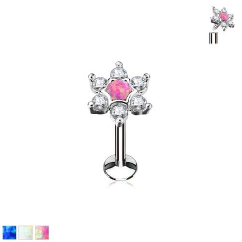 Cartilage Earring with Opal Star Internally Thread