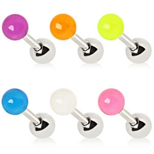 Cartilage Stud Barbell with Coloured UV Ball