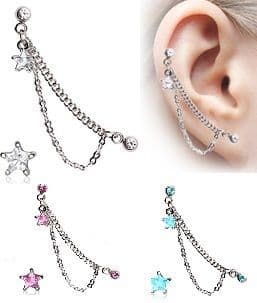 Chain Cartilage Earring with Gem Star