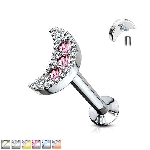 Crescent Moon Cartilage Earring with Internally Thread Bar