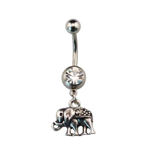 Elephant Dangle Belly Bar with Gem Ball Wiccan Pagan Style